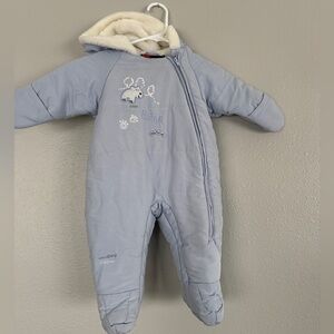 VINTAGE TKW Baby Blue Little Bear Snowsuit Bunting 6-9M embroidered